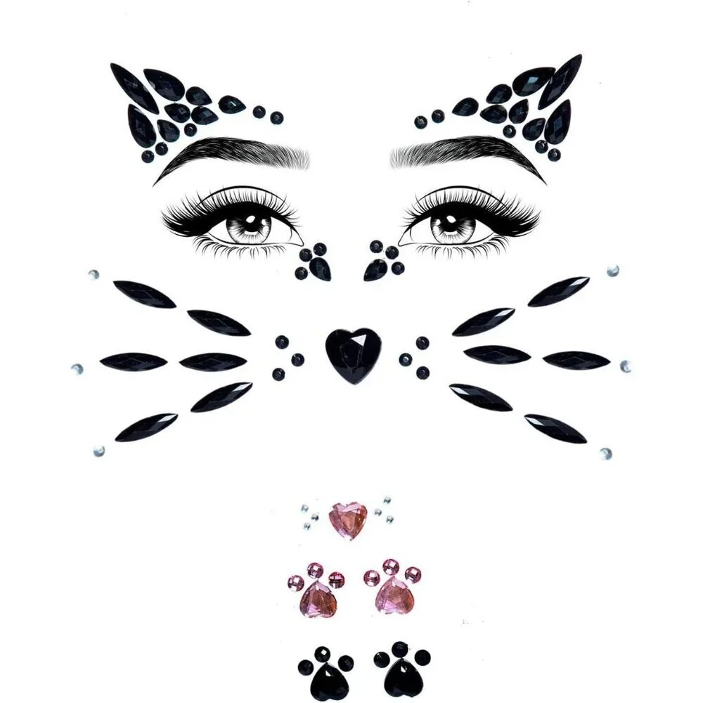 Women's Rhinestone Face Jewels Costume Eyewear Animal Black One Size